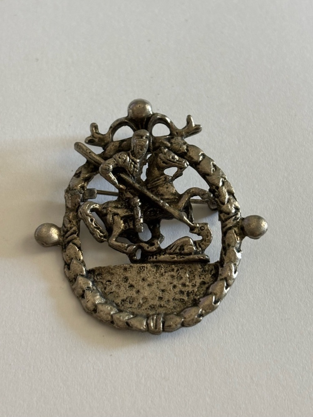 Vintage Silver-Tone Mounted Knight Brooch